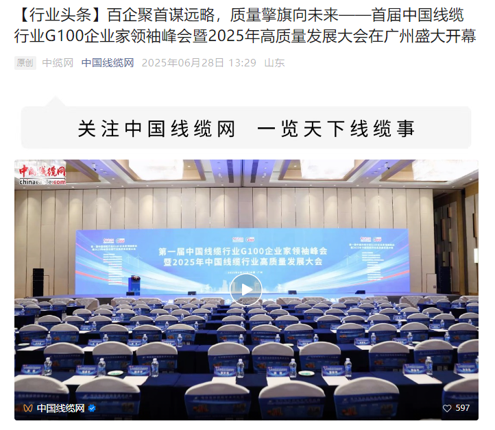 百企聚首謀遠略，質量擎旗向未來——首屆中國線纜行業G100企業家領袖峰會暨2025年高質量發展大會在...